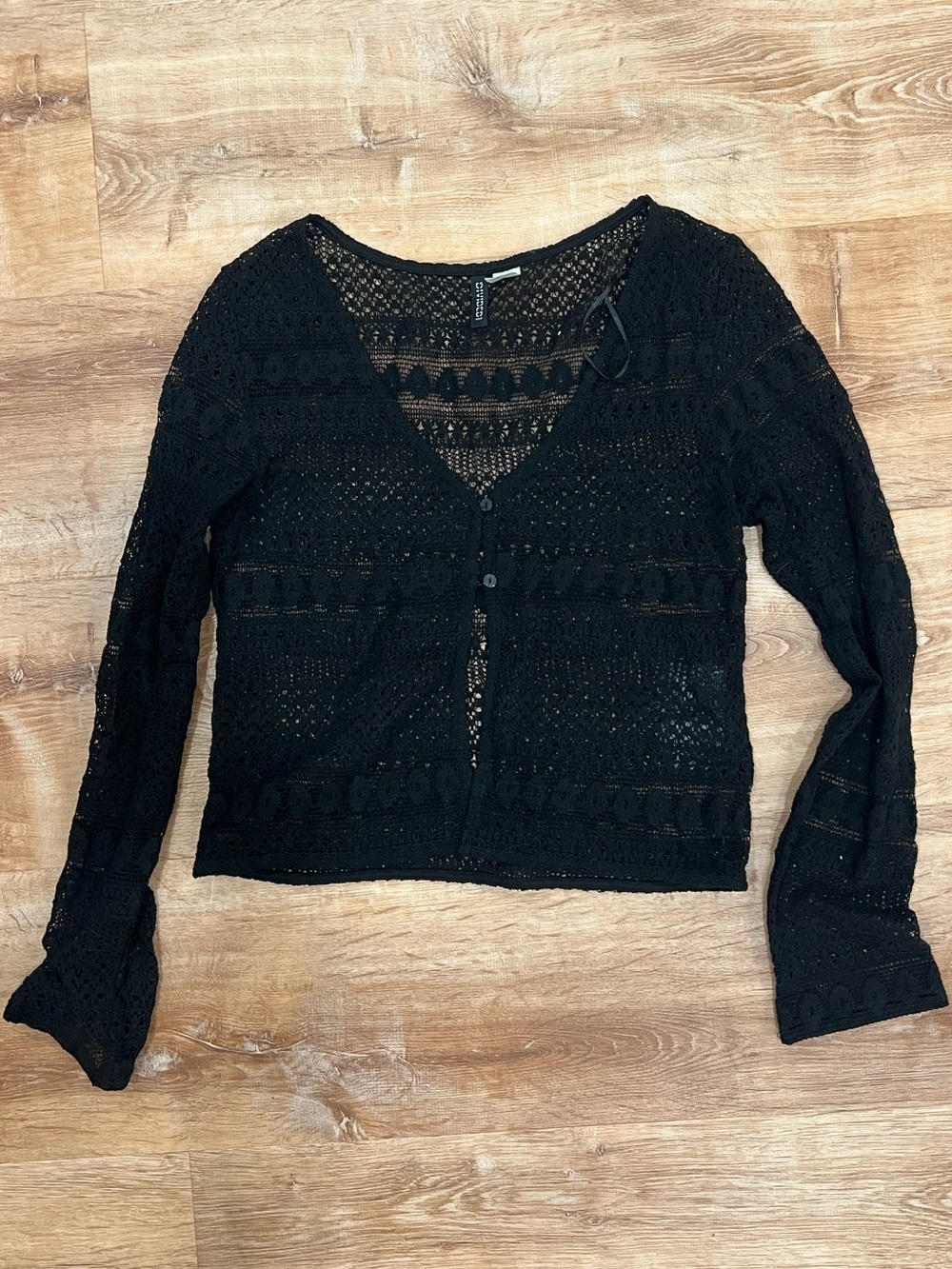 H&M Divided Black Crochet Open Knit Cropped Cardigan